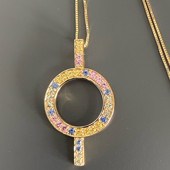 Spectacular 14kt Yellow Gold Multicolored Sapphire Pendant - Picture 4 of 10